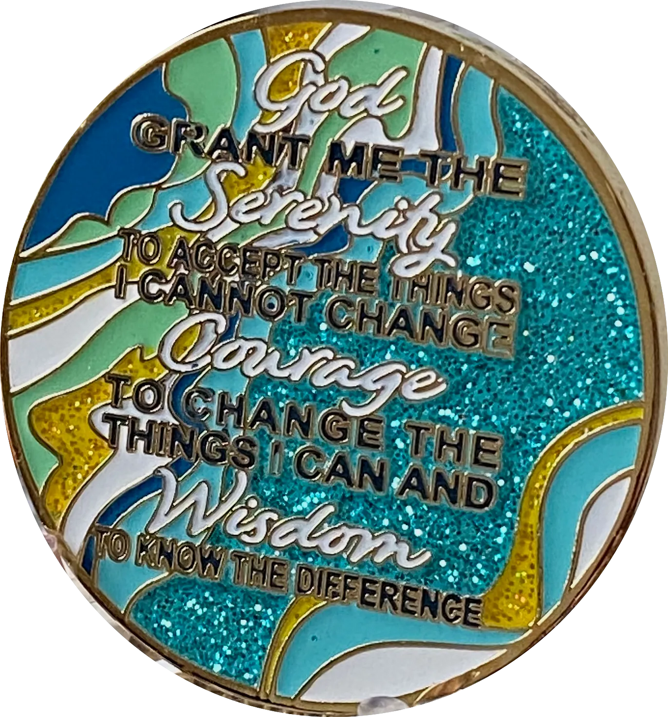 26 Year AA Medallion Elegant Caribbean Aqua Glitter Teal Marble Gold Sobriety Chip