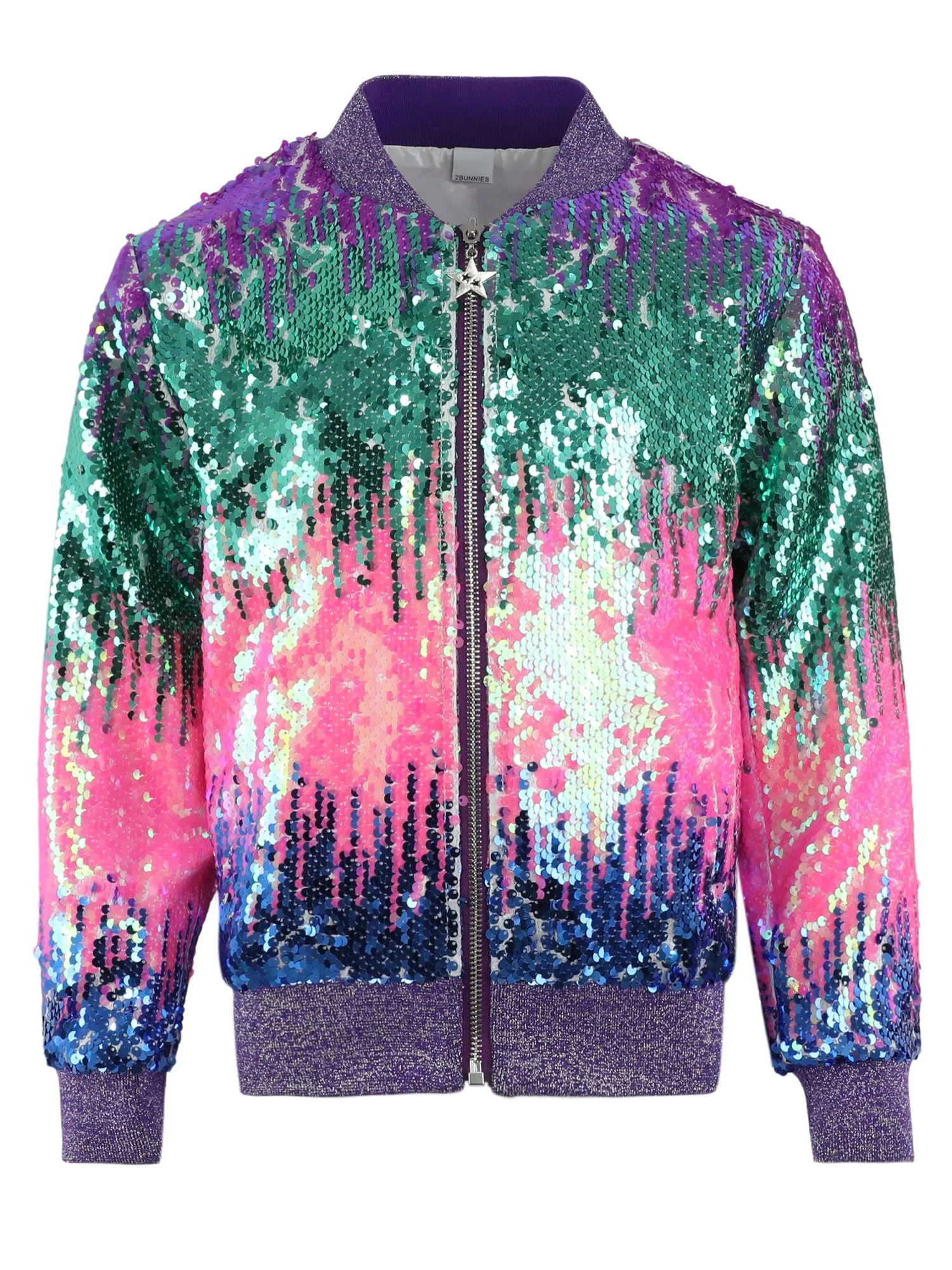 2Bunnies Girls' Aurora Gradient Sequin Bomber Jacket