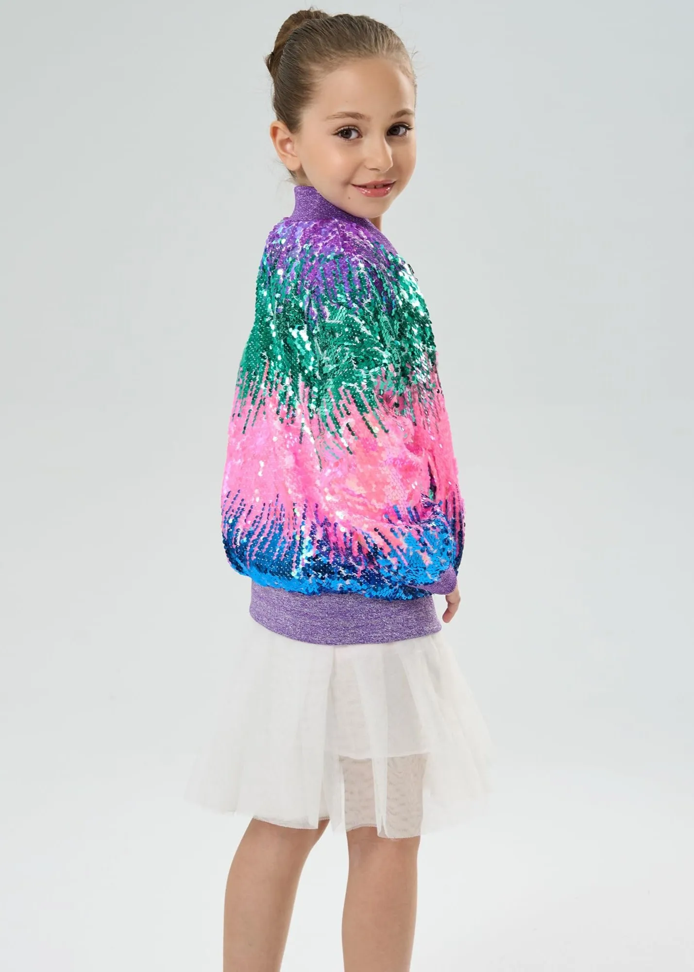 2Bunnies Girls' Aurora Gradient Sequin Bomber Jacket