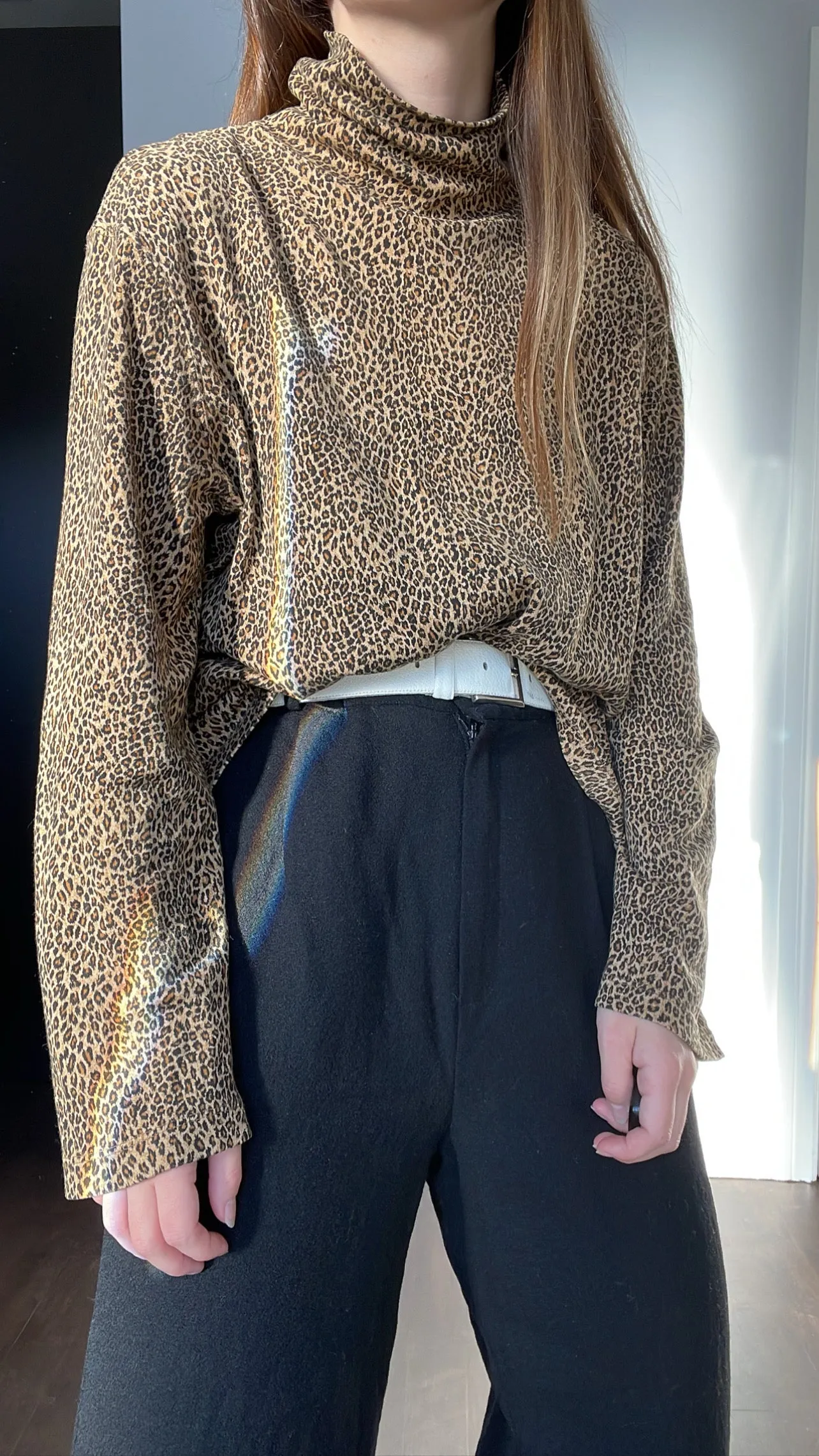 90s Leopard Print Turtleneck - L/XL