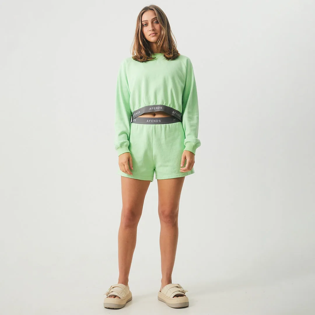 AFENDS Womens Homebase - Cropped Crew Neck Jumper - Lime Green