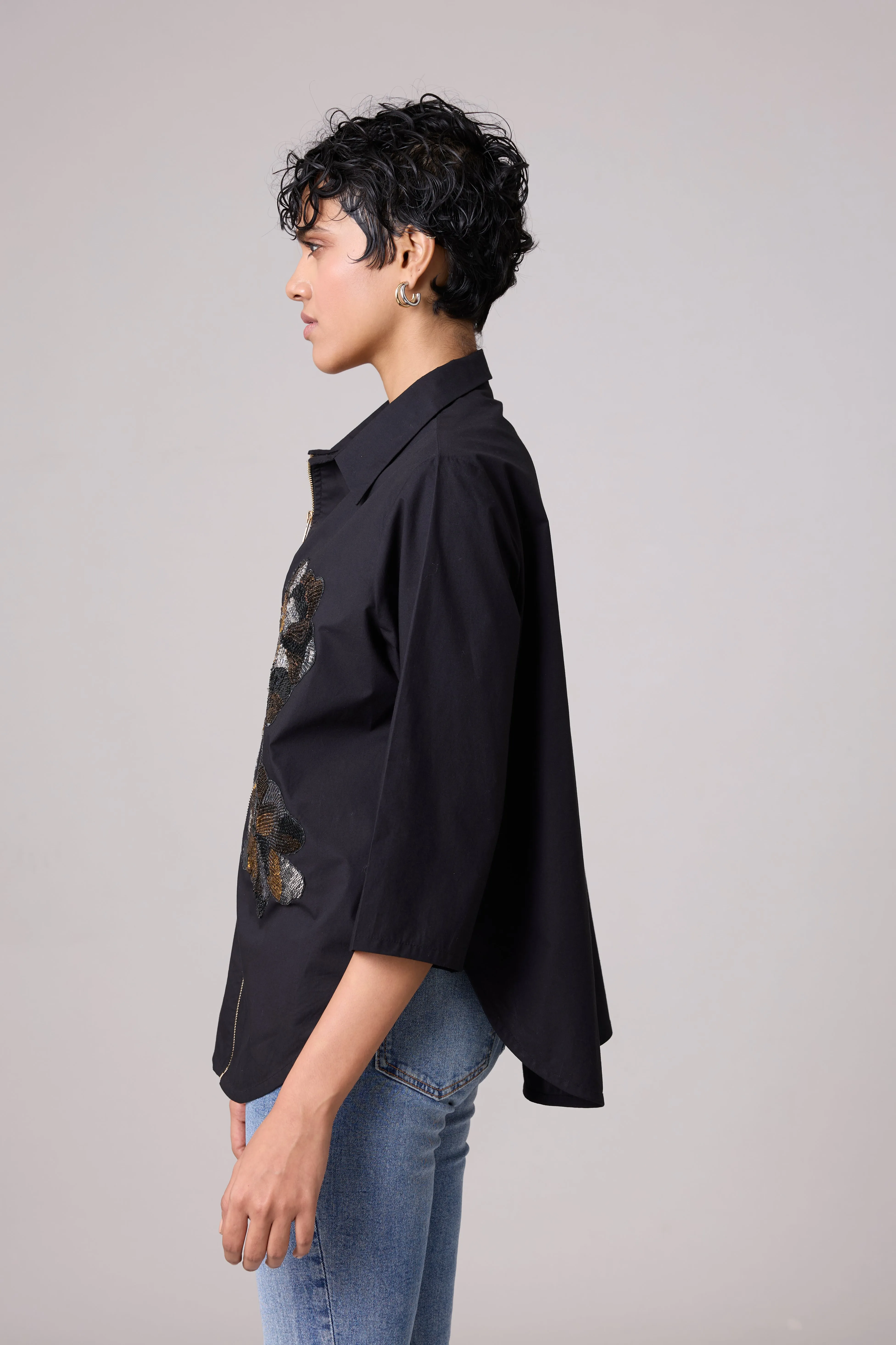 Agness Applique Shirt - Black