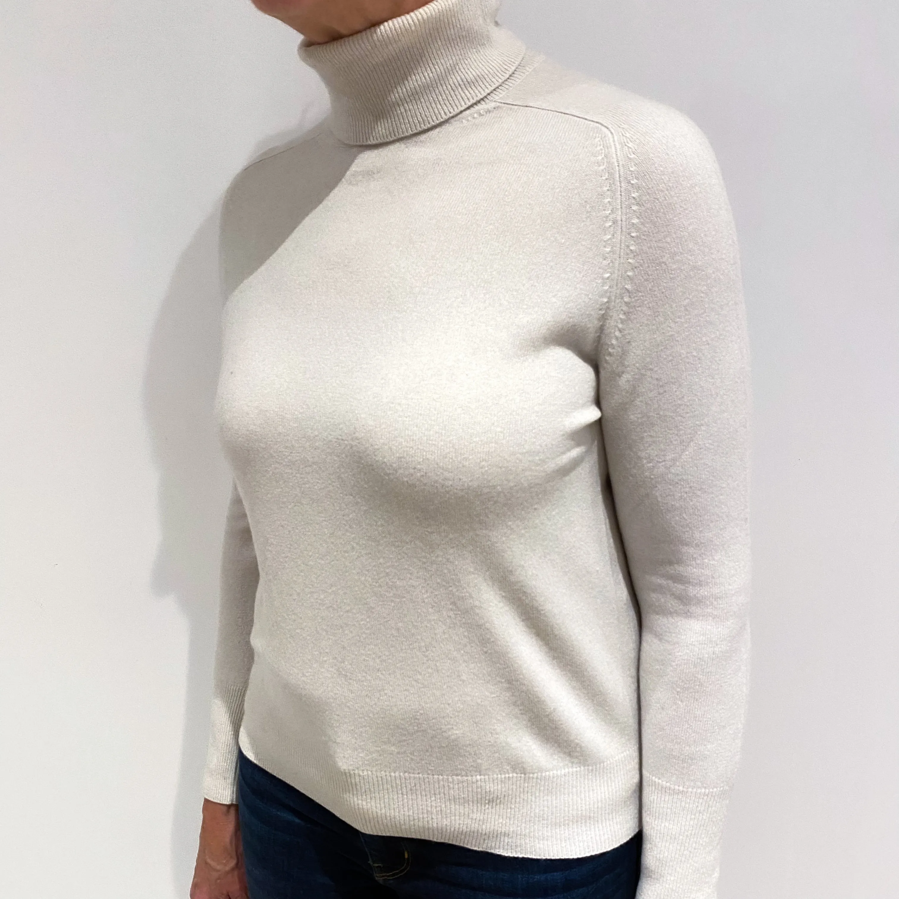 Alabaster Cream Cashmere Polo Neck Jumper Medium