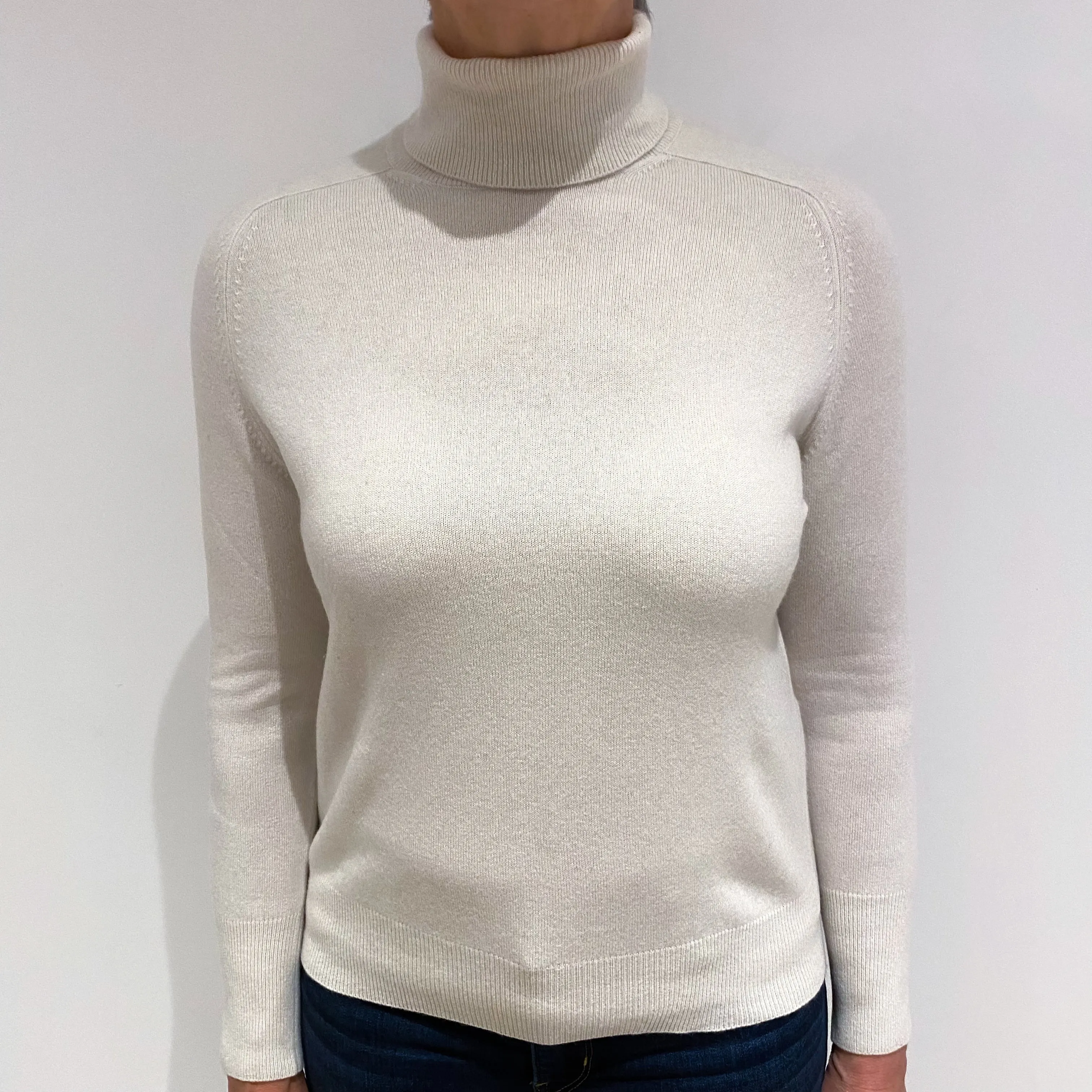 Alabaster Cream Cashmere Polo Neck Jumper Medium