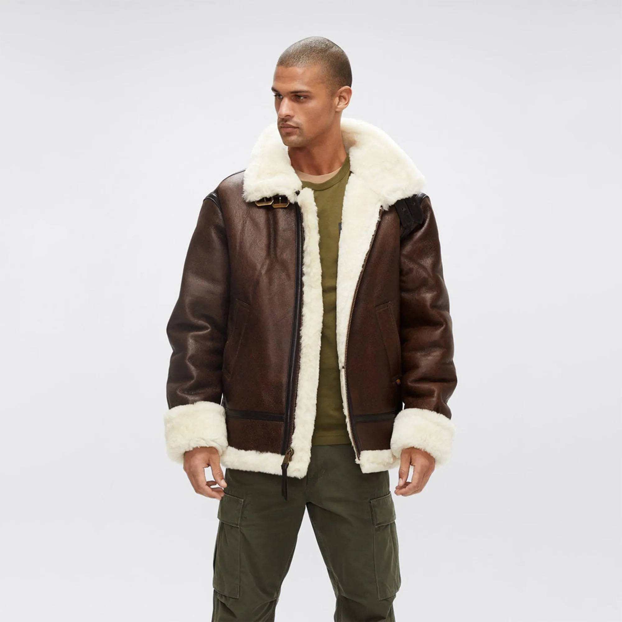 Alpha B-3 Sherpa Leather Bomber Jacket