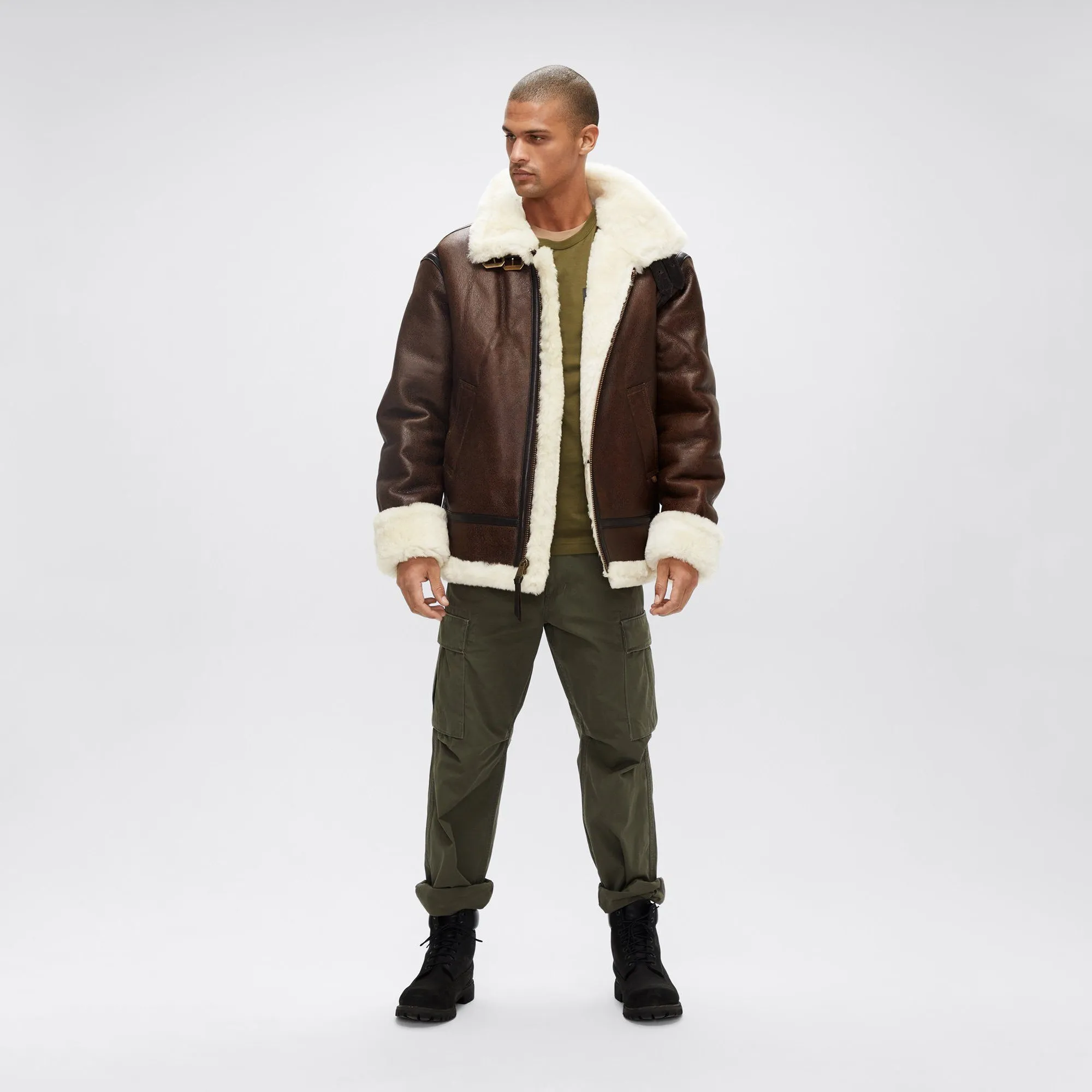 Alpha B-3 Sherpa Leather Bomber Jacket