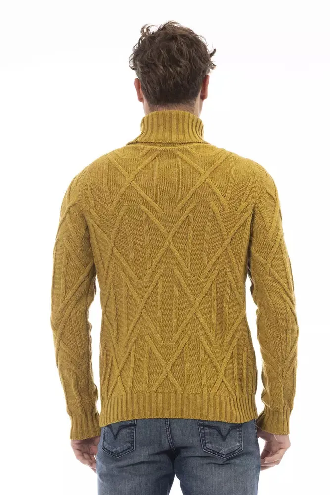 Alpha Studio Yellow Merino Wool Men Sweater