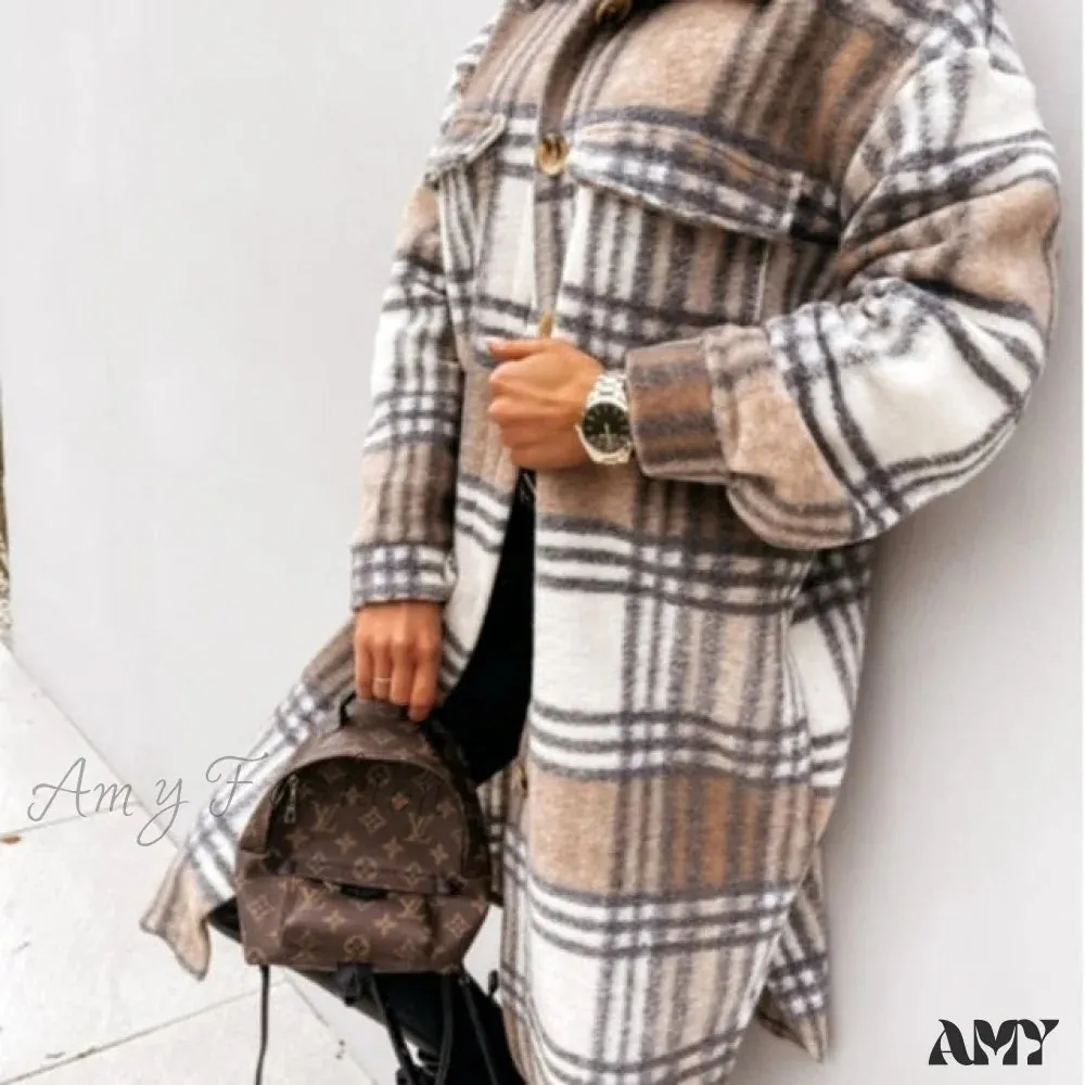 Amy Fashion - Fashion Loose Turn Down Collar Long Coat