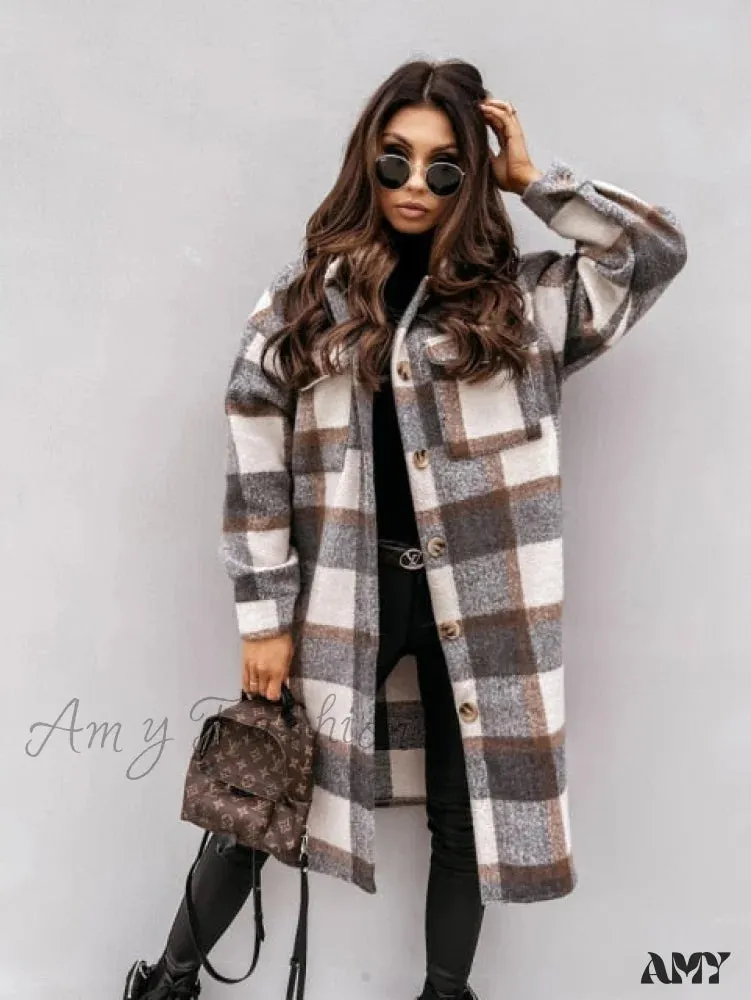 Amy Fashion - Fashion Loose Turn Down Collar Long Coat