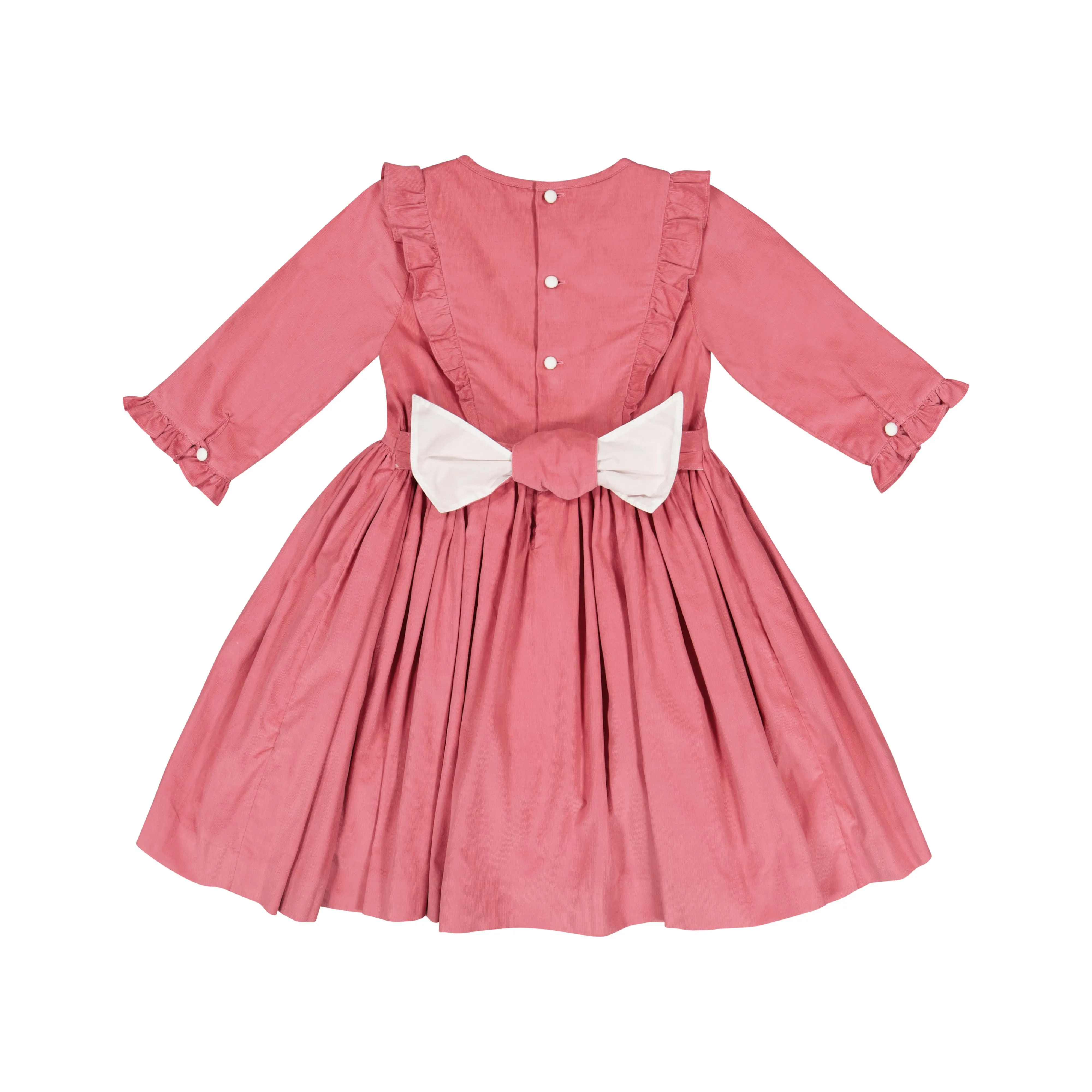 ANGELE PINK CORDUROY FRILLS SMOCKED DRESS