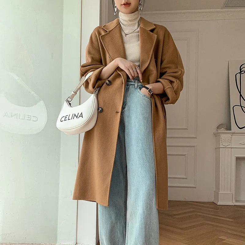 Autumn and winter new cashmere wool coat women&#39;s coat long MM