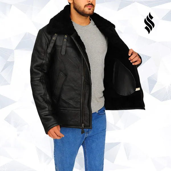 B3 Aviator Bomber Sheepskin Black Jacket