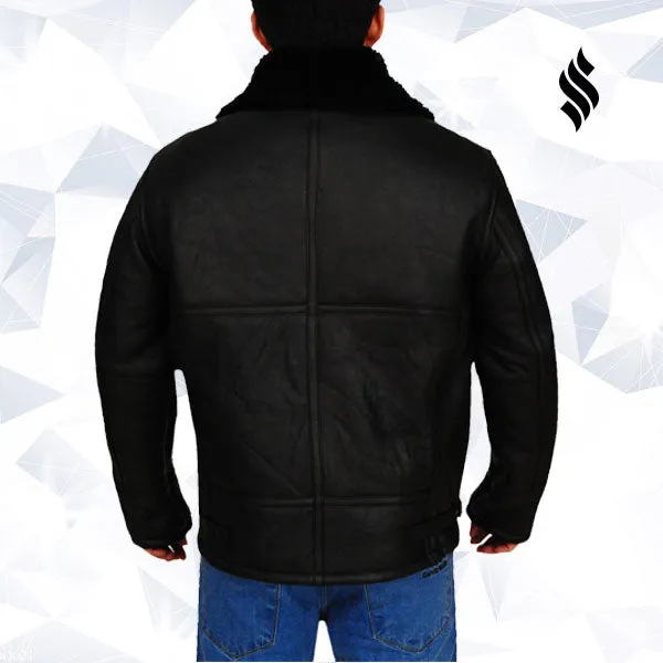 B3 Aviator Bomber Sheepskin Black Jacket