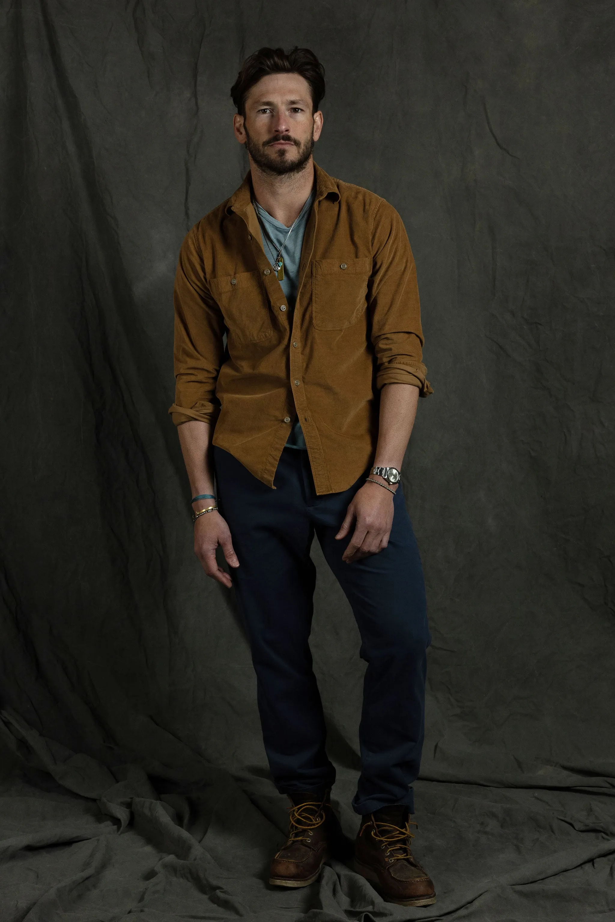 Barnes Garment Dyed Corduroy Workshirt in Golden Brown