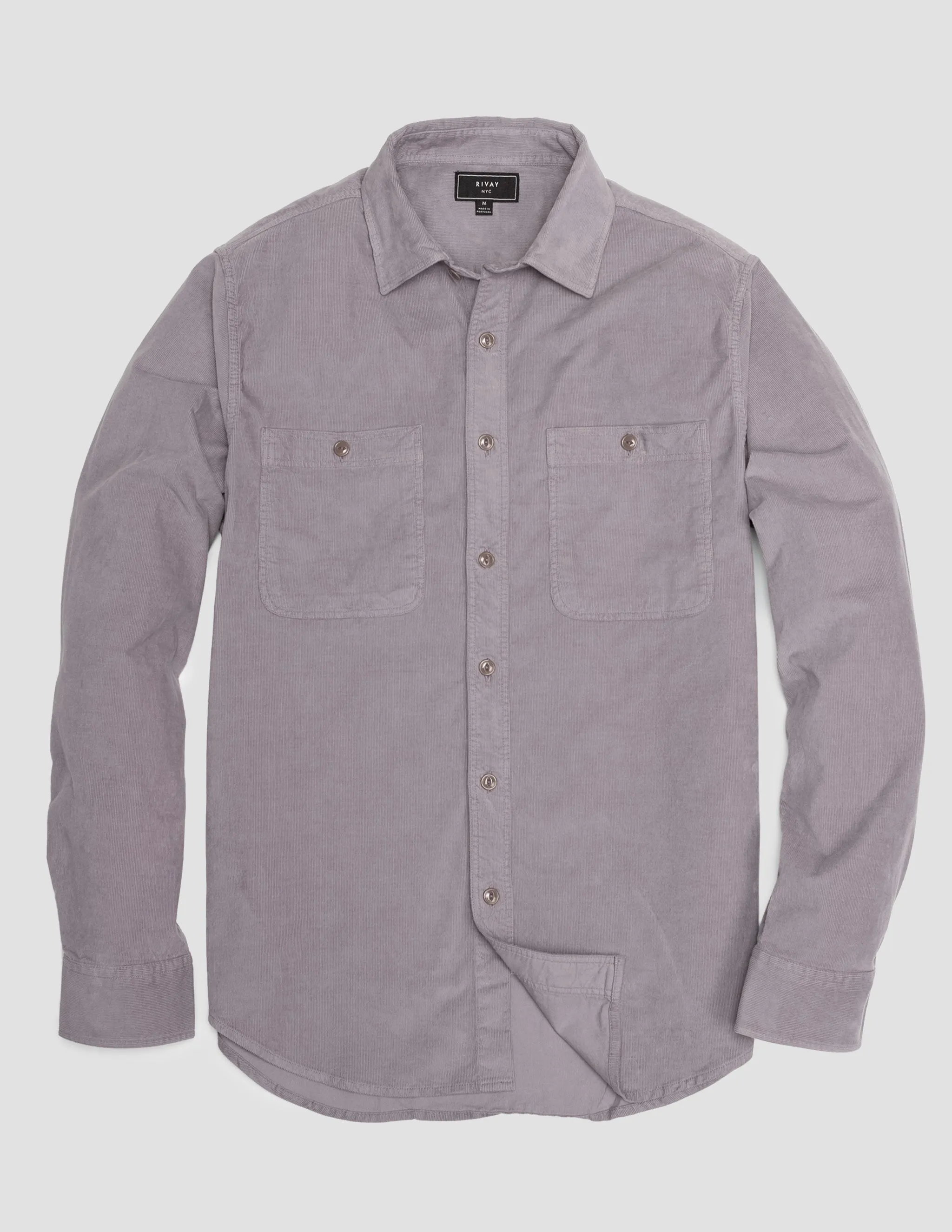 Barnes Garment Dyed Corduroy Workshirt in Greyed Violet