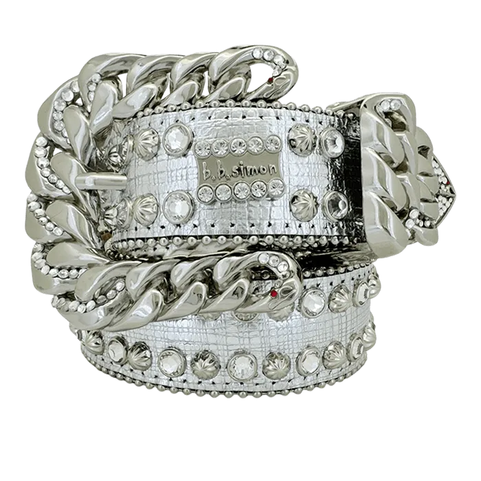 b.b. Simon Darband 3 Curb Chain Silver/Clear Crystal Belt