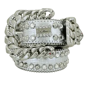 b.b. Simon Darband 3 Curb Chain Silver/Clear Crystal Belt