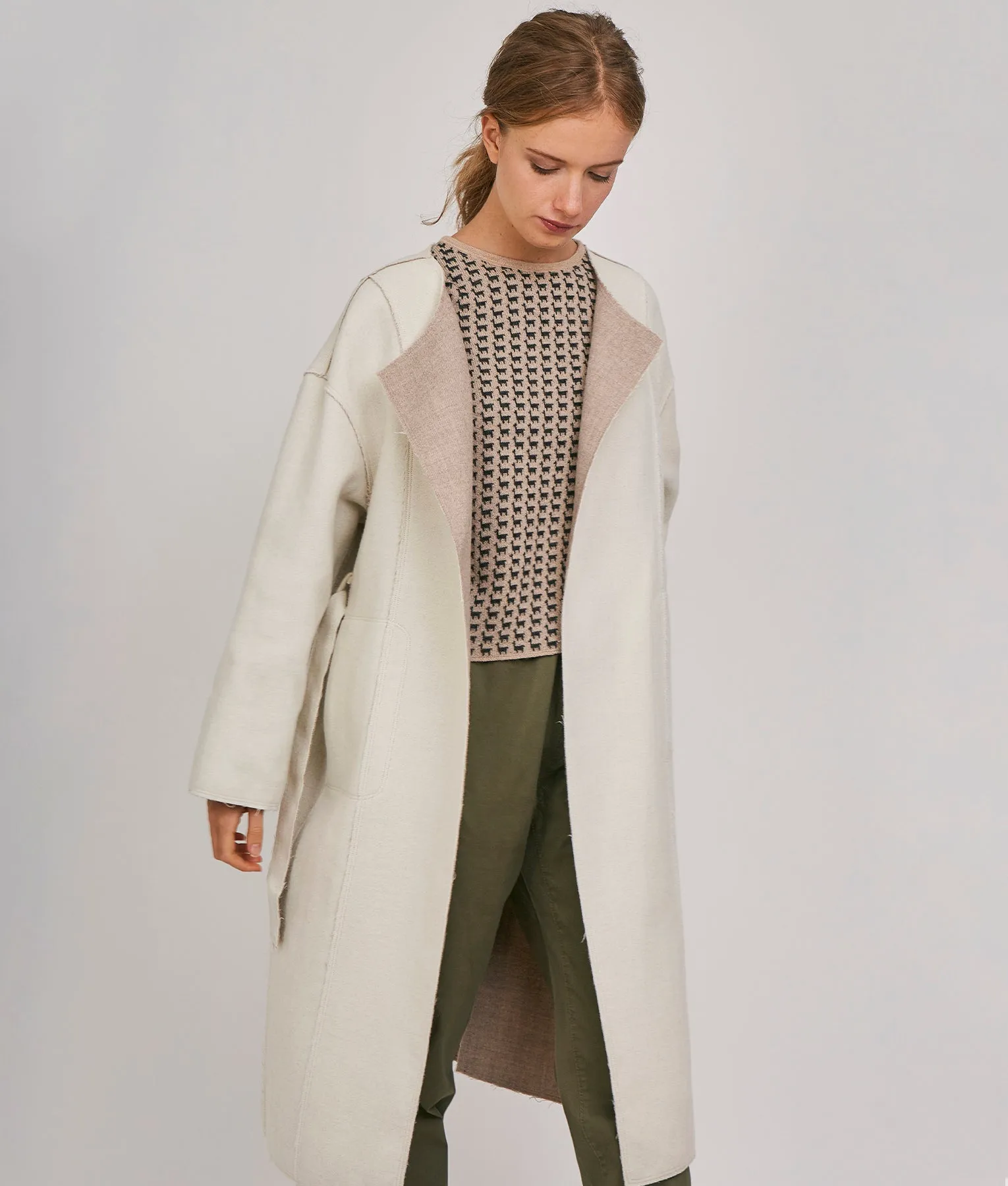 Belted Eased Reversible Coat - frayed edges