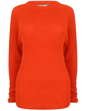 Bilberry Crew Neck Fisherman Knit Jumper In Fiery Red - Tokyo Laundry