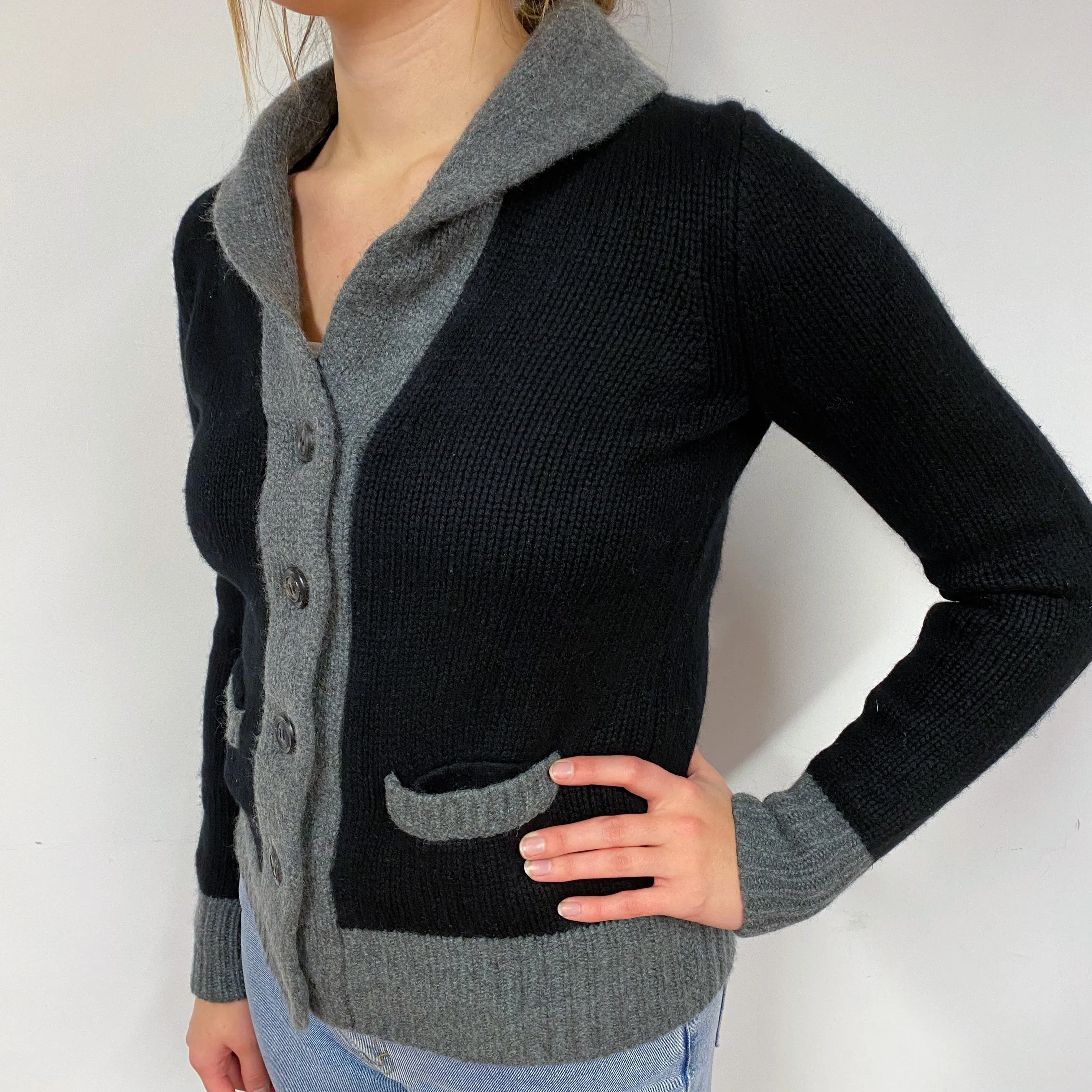 Black and Grey Chunky Knit Cashmere Jacket Small