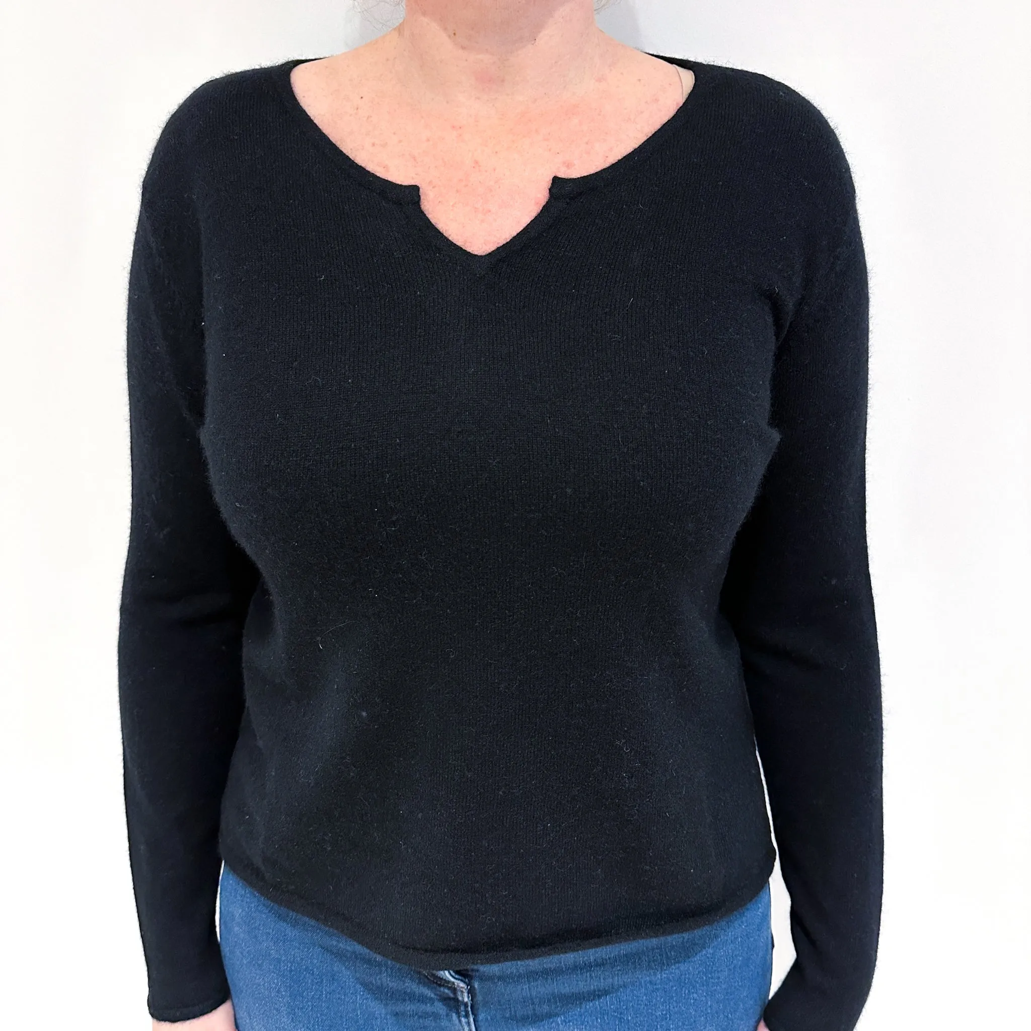 Black Cashmere Notch Neck Jumper Large