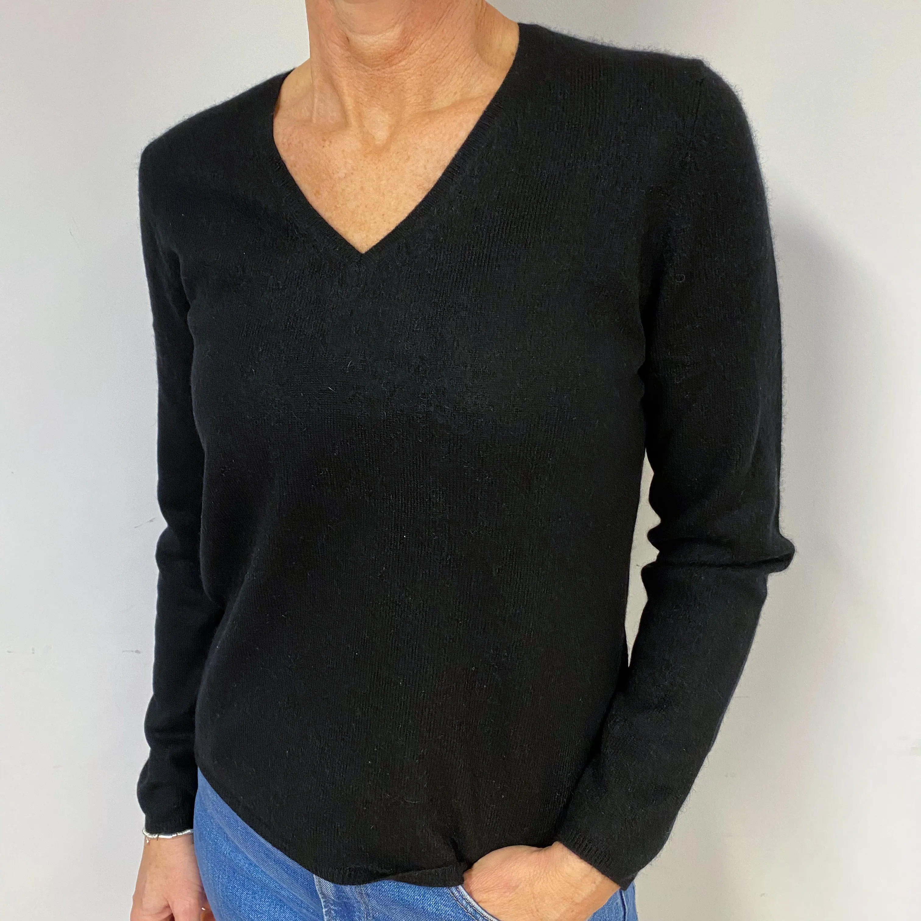 Black Cashmere V-Neck Jumper Medium/Petite