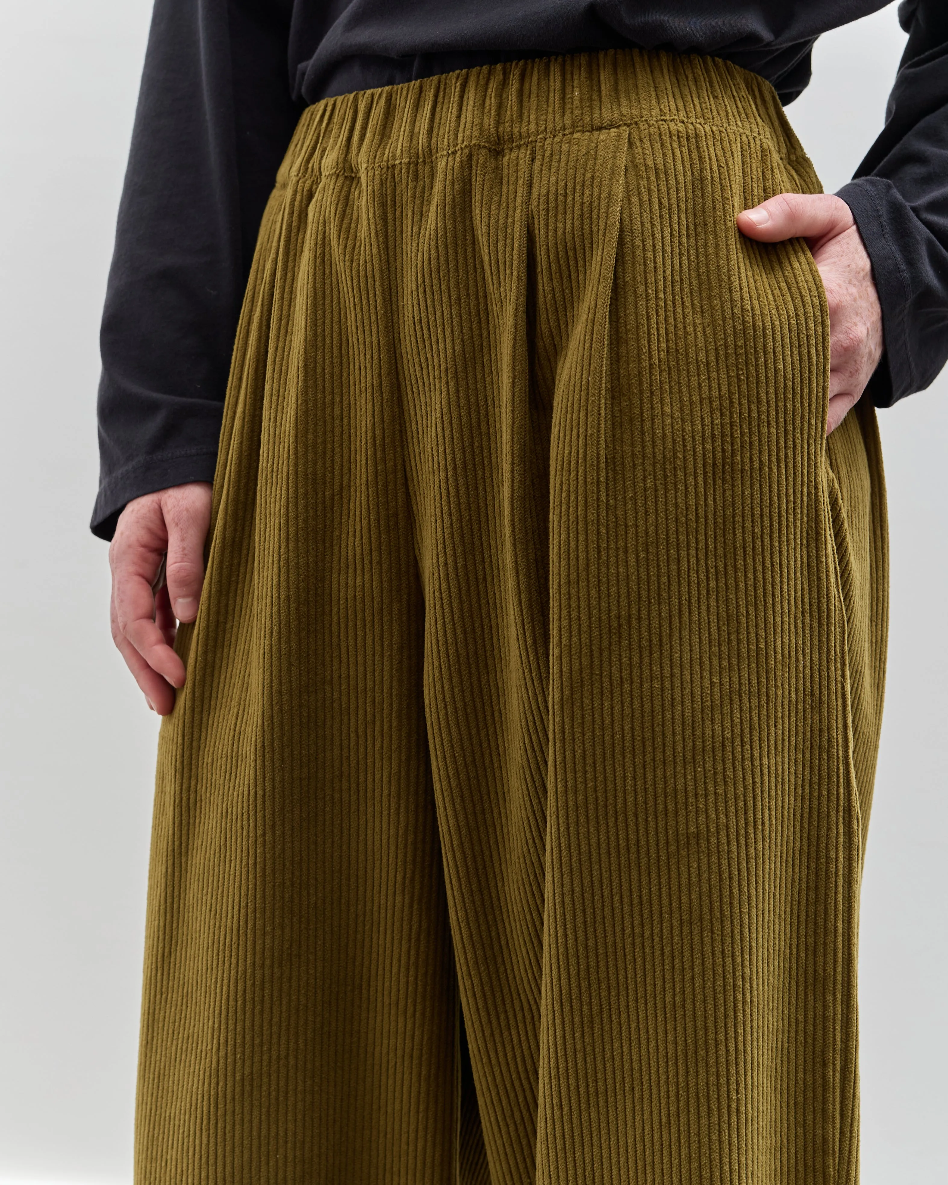 Black Crane Corduroy Wide Pants, Dark Olive