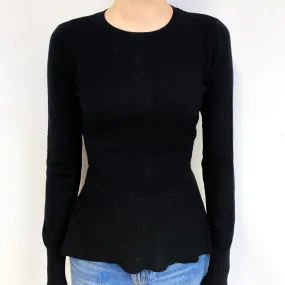 Black Peplum Cashmere Crew Neck Jumper Extra Small