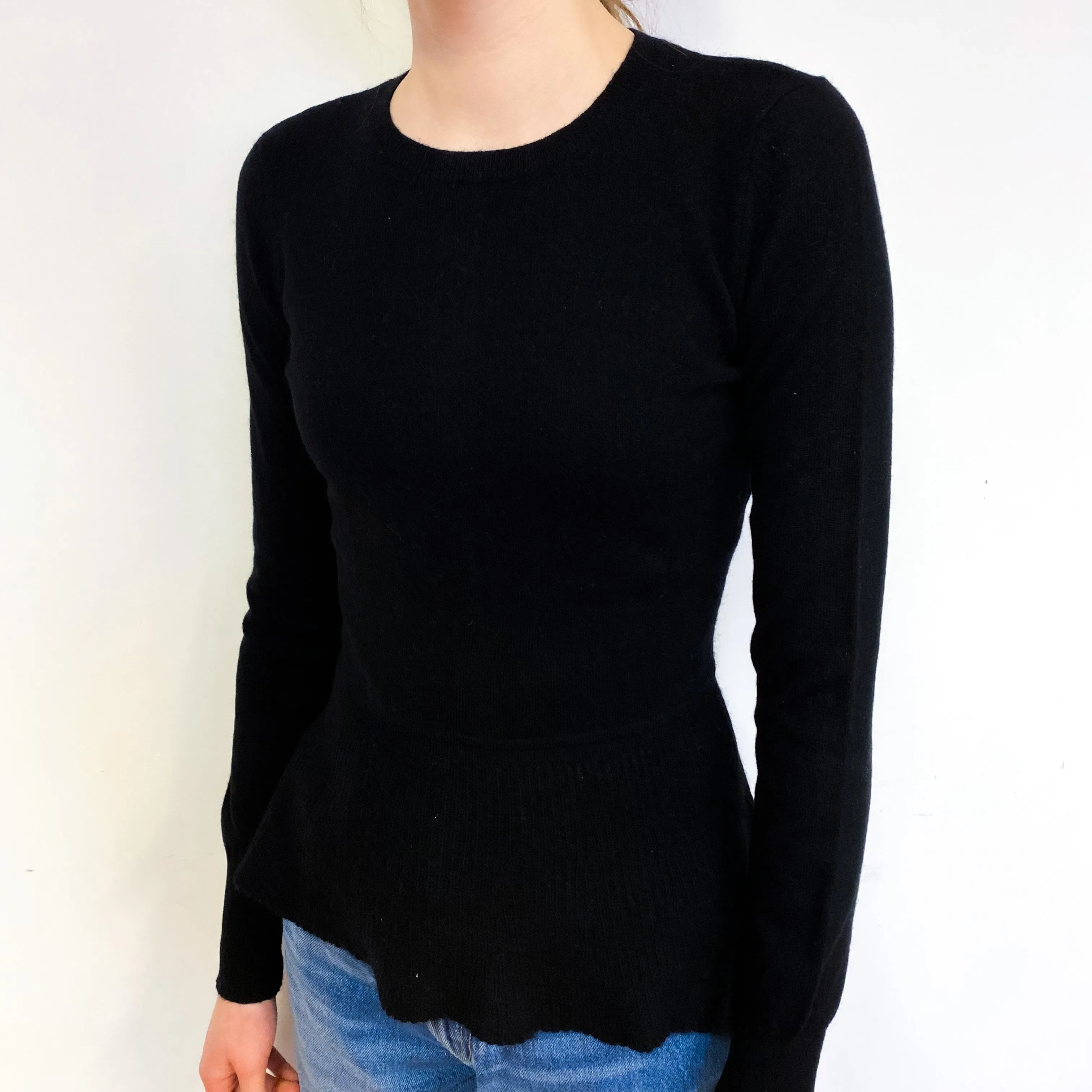 Black Peplum Cashmere Crew Neck Jumper Extra Small