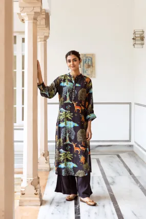 Black Printed Spanish Silk Kurta Set