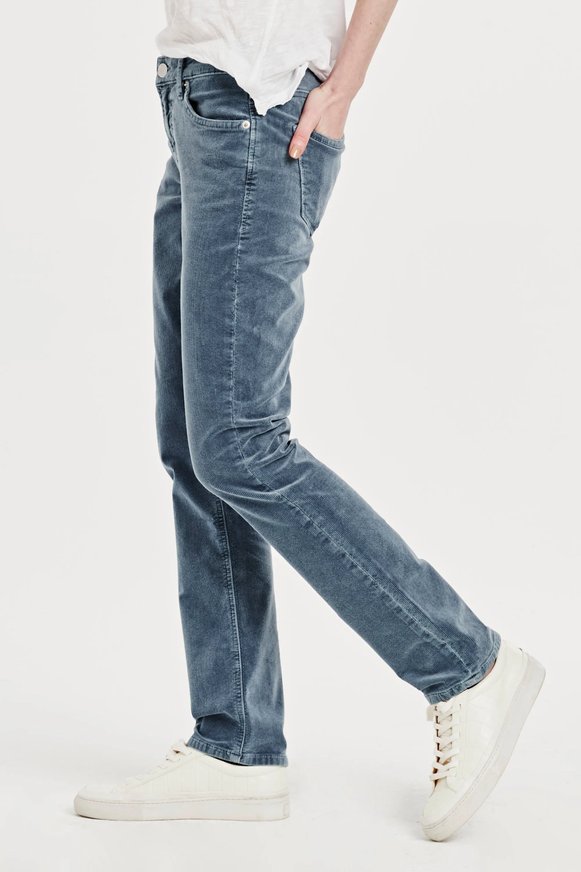 BLAIRE HIGH RISE ANKLE SLIM STRAIGHT CORDUROY PANTS DUSTY BLUE