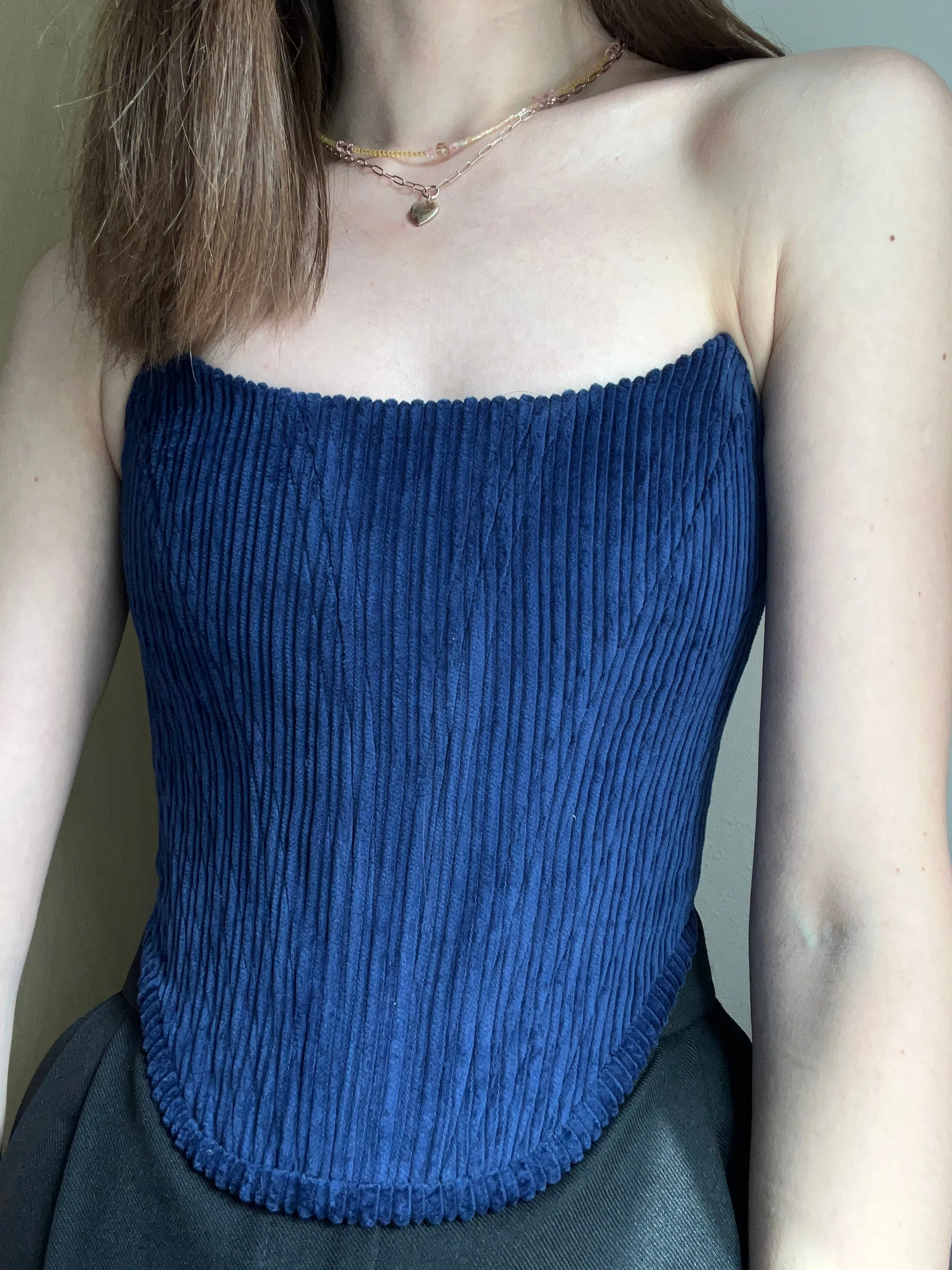 Blue velvet corduroy corset size M