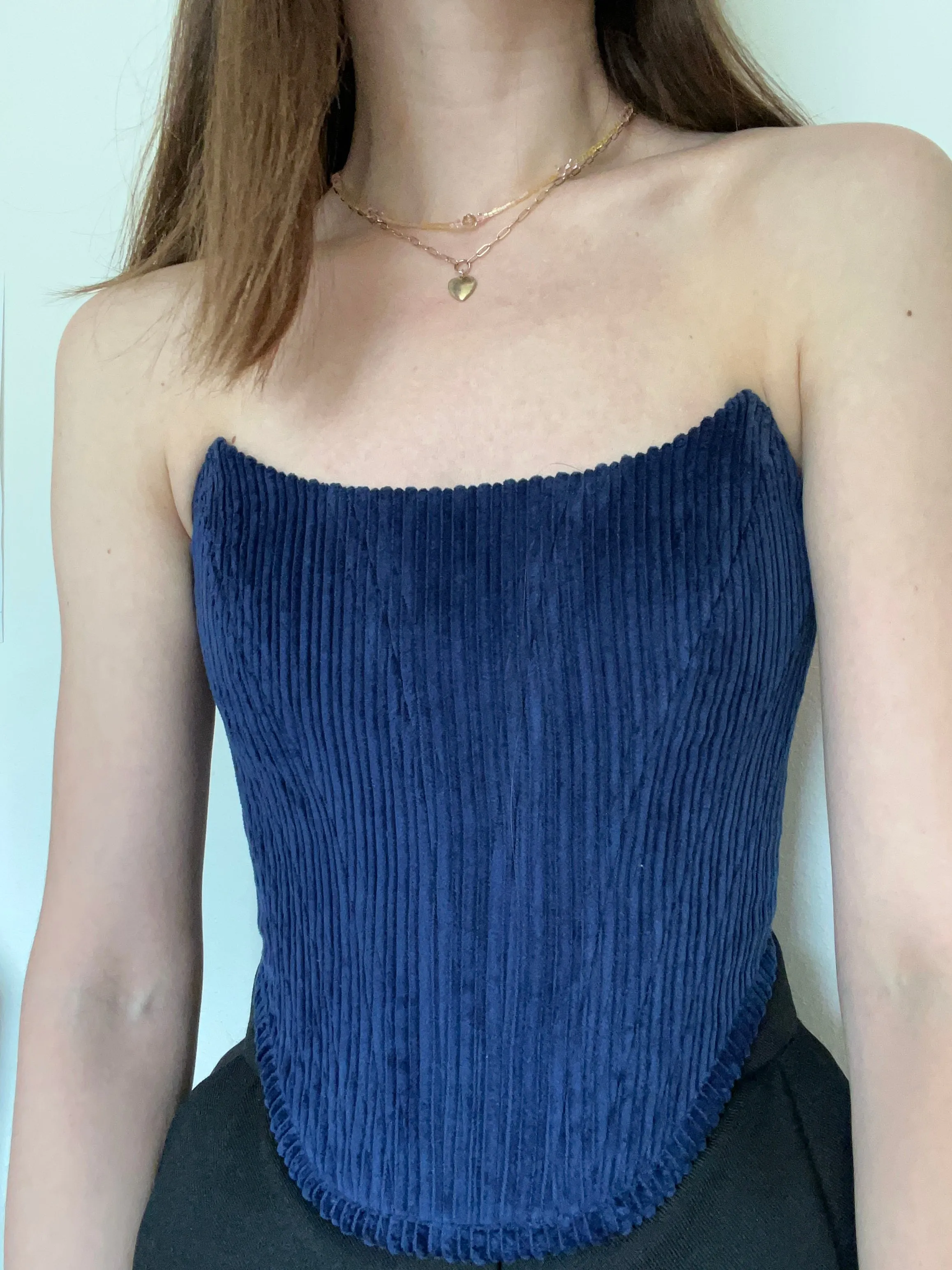 Blue velvet corduroy corset size M