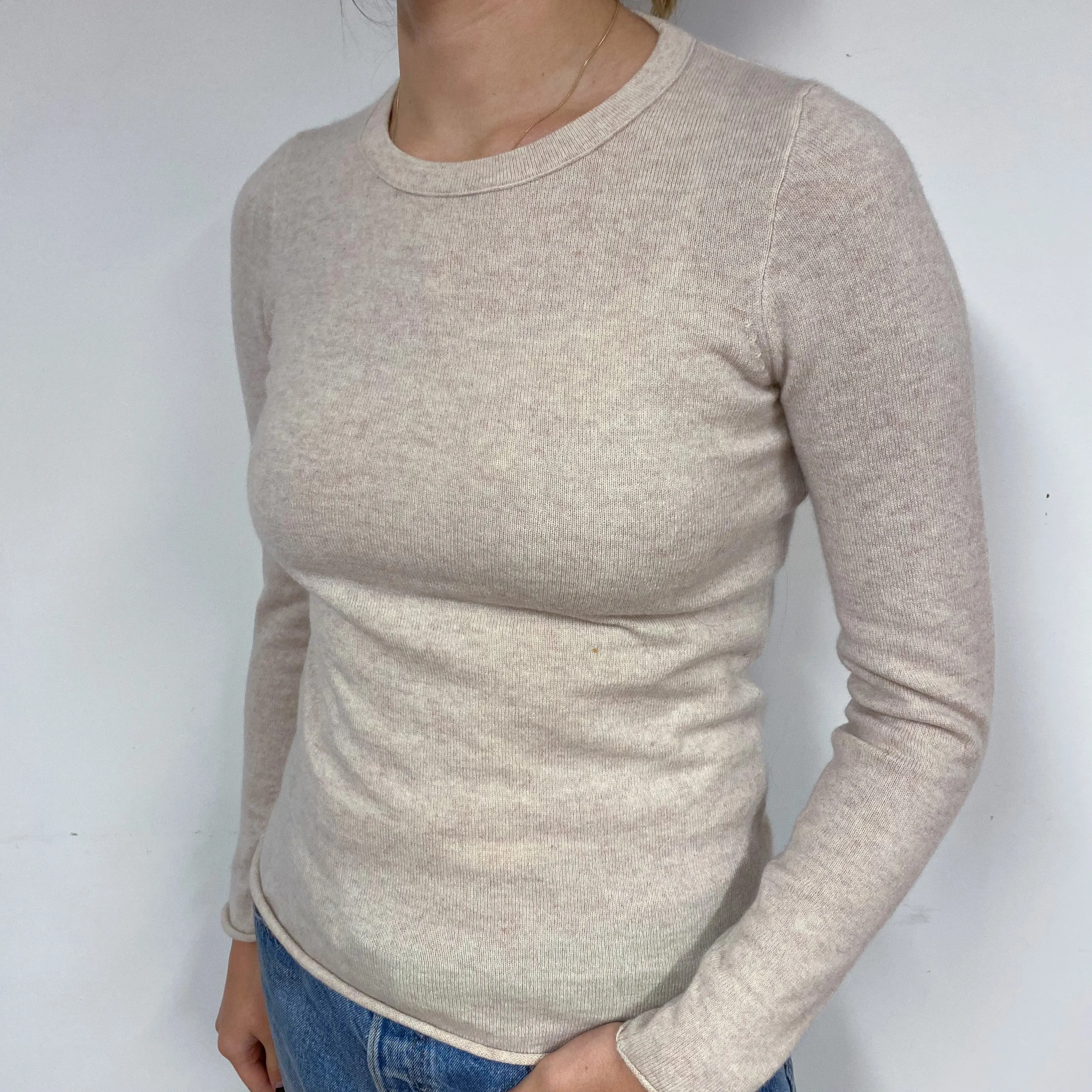 Blush Beige Cashmere Crew Neck Jumper Small