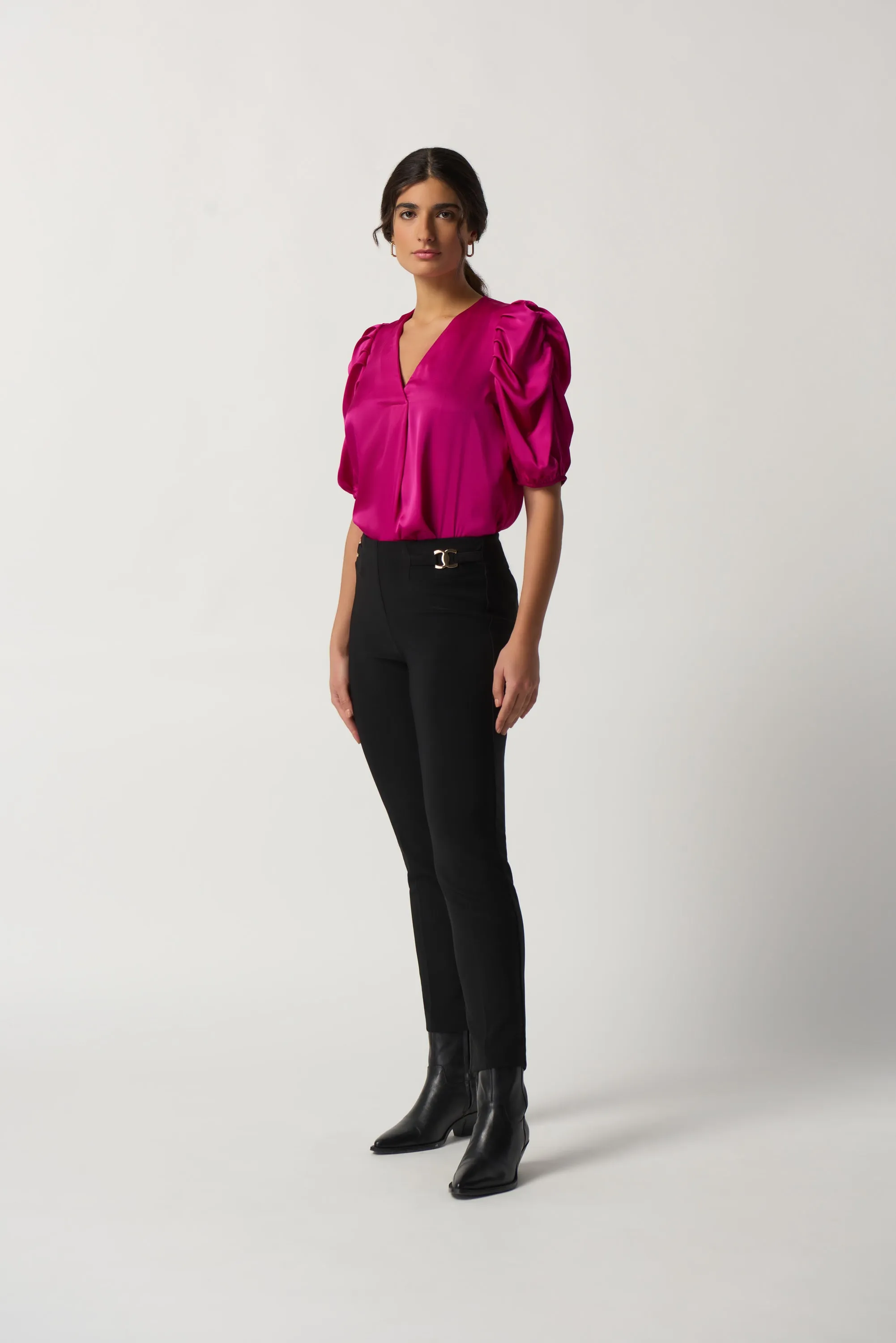 Bonded Silk Straight-Leg Pants