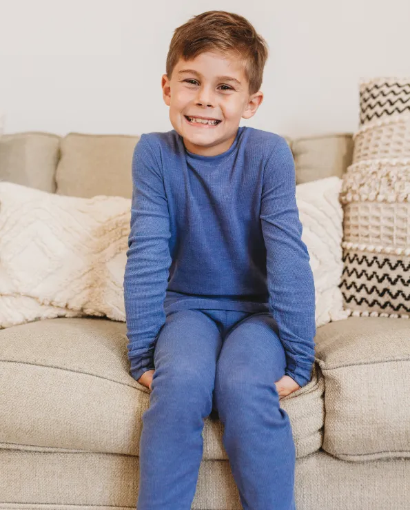 Boys Soft & Cozy Thermal 2-Piece Long Johns | Sea w- Baby Blue Stitch