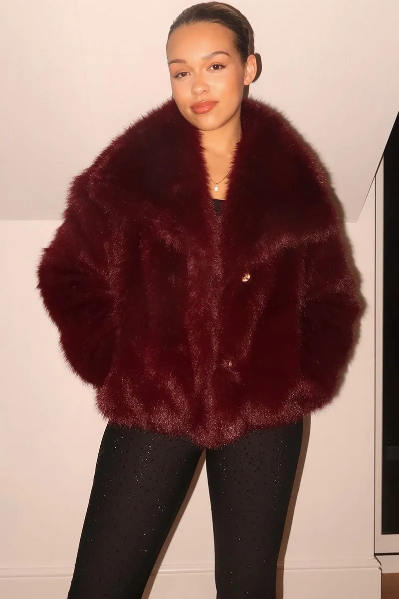 BURGUNDY FAUX FUR JACKET