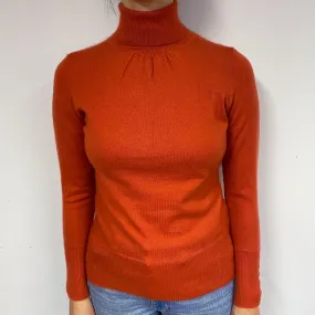 Burnt Orange Cashmere Polo Neck Jumper Small