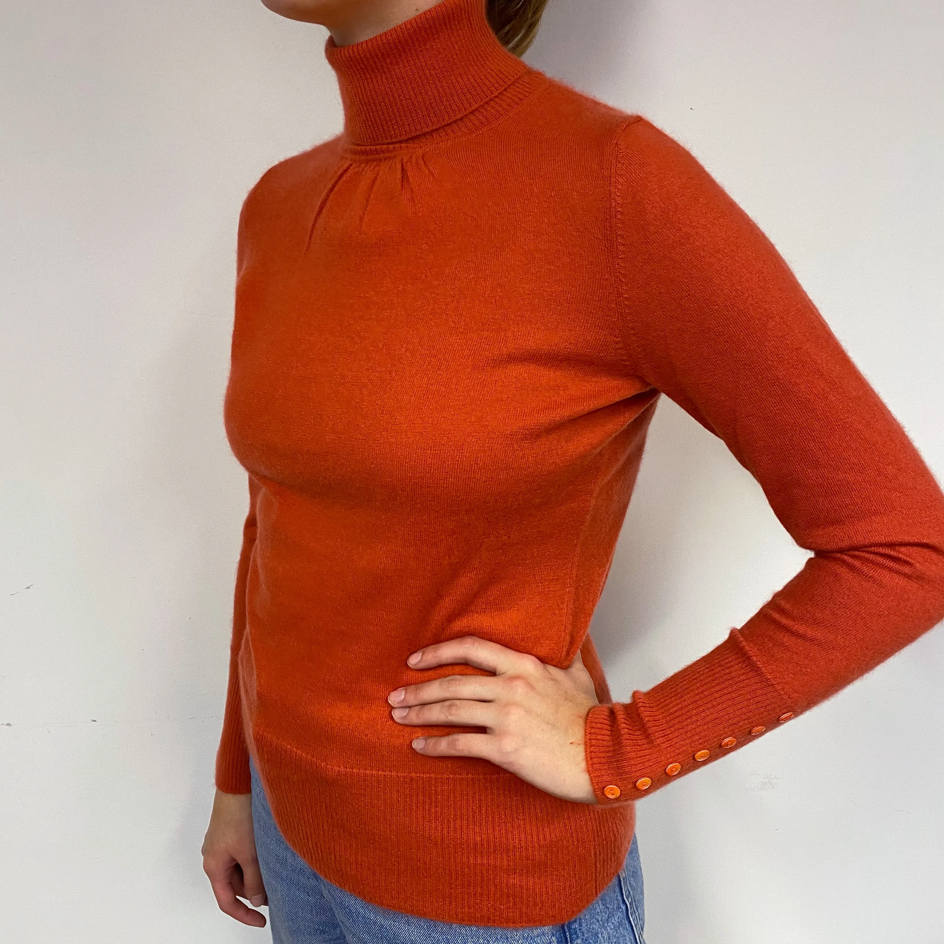 Burnt Orange Cashmere Polo Neck Jumper Small