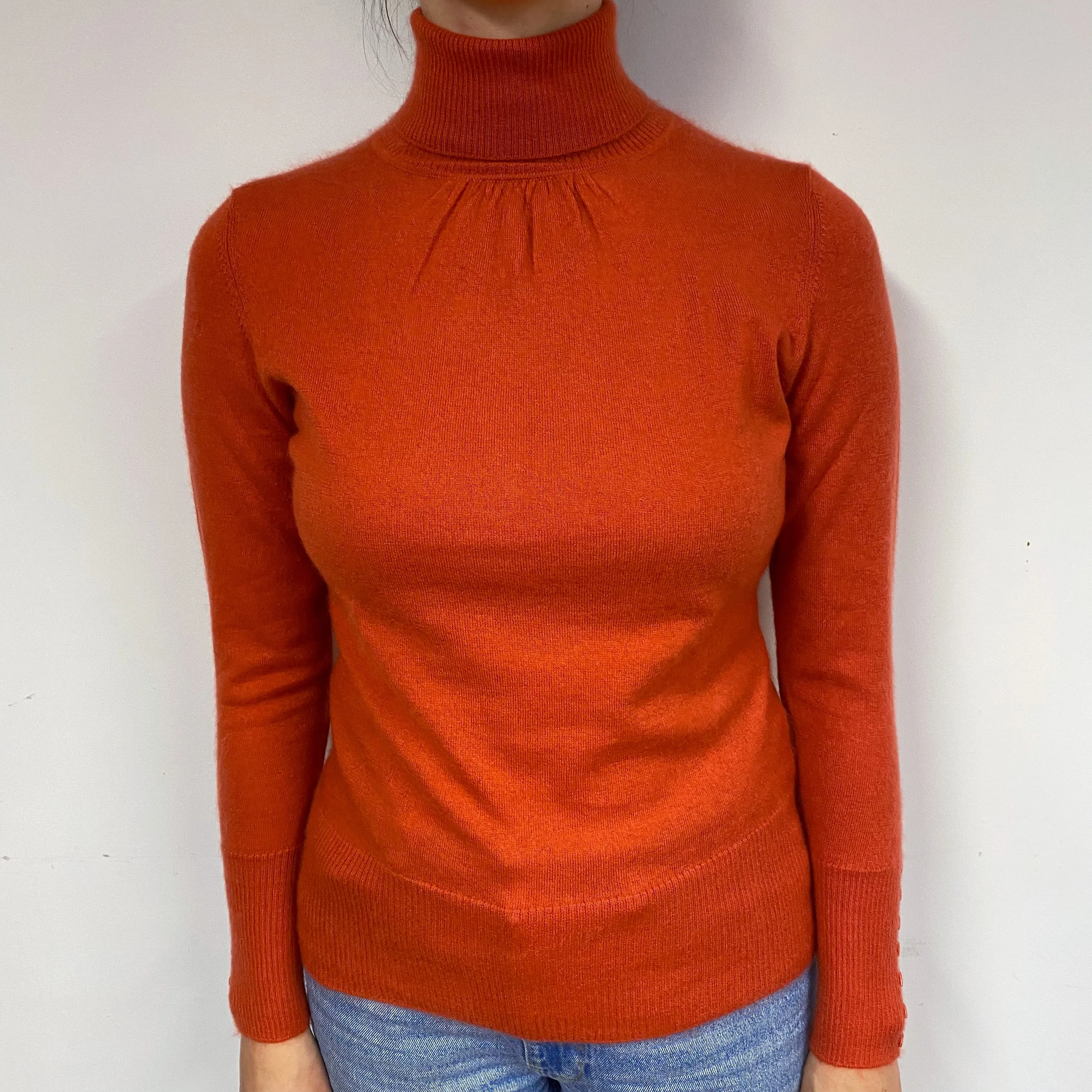 Burnt Orange Cashmere Polo Neck Jumper Small