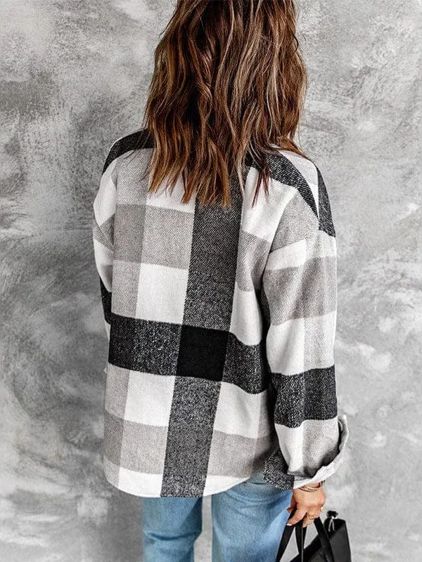 Button-Down Plaid Coat Plus Size