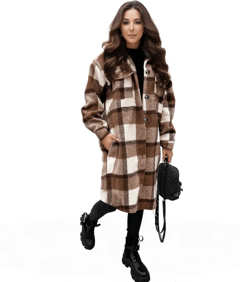 Button-Down Plaid Coat Plus Size