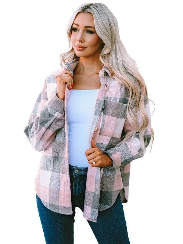 Button-Down Plaid Coat Plus Size