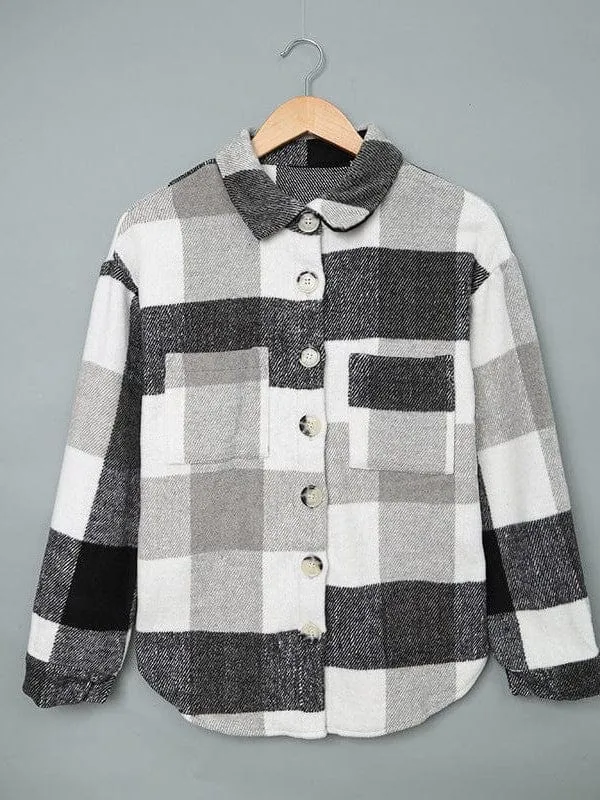 Button-Down Plaid Coat Plus Size