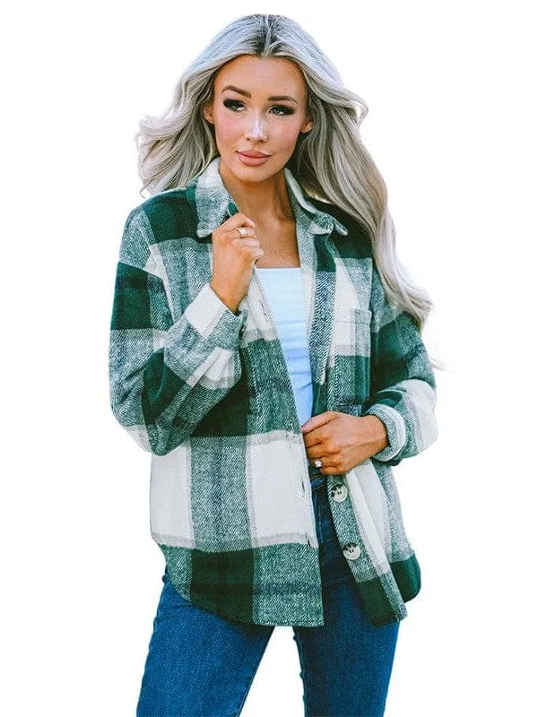 Button-Down Plaid Coat Plus Size