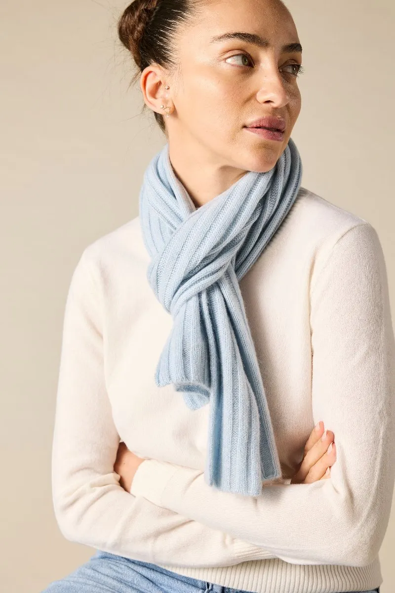 Cashmere Alex Rib Scarf in Pale Marle Blue