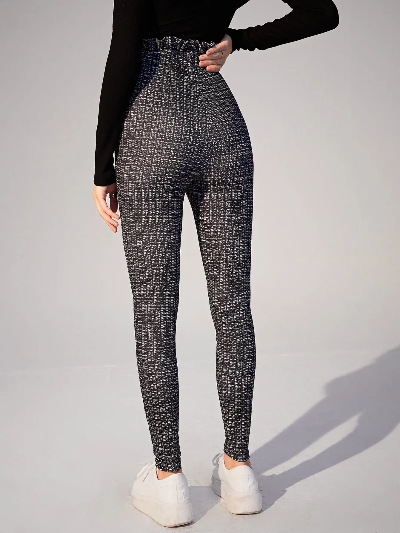 Casual Plaid Tie Front High Waist Long Women Pants