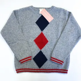 Children’s Grey Red Diamond Cashmere Crew Neck Jumper Age 7