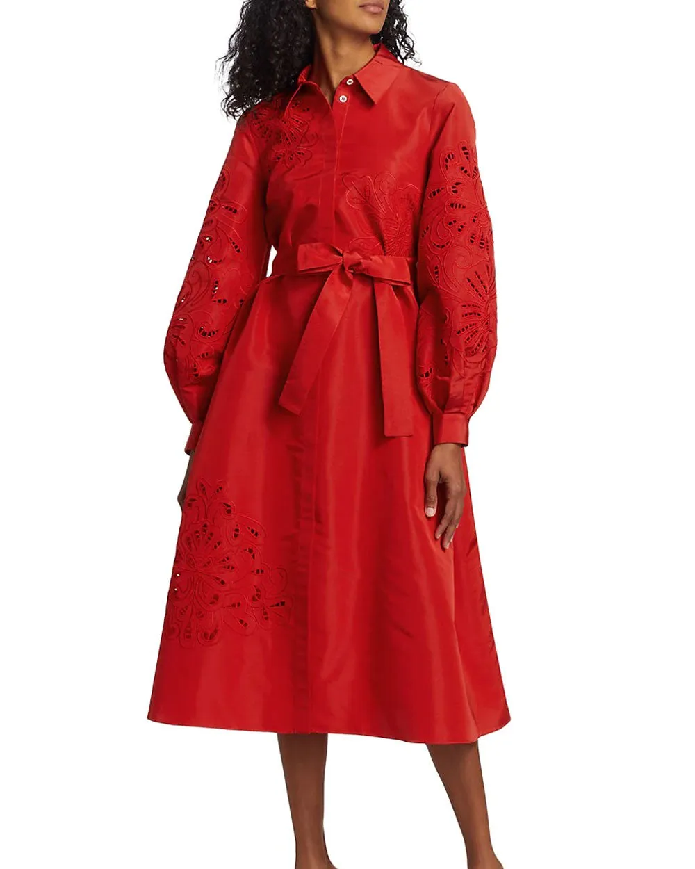 Chili Red Embroidered Trench Dress