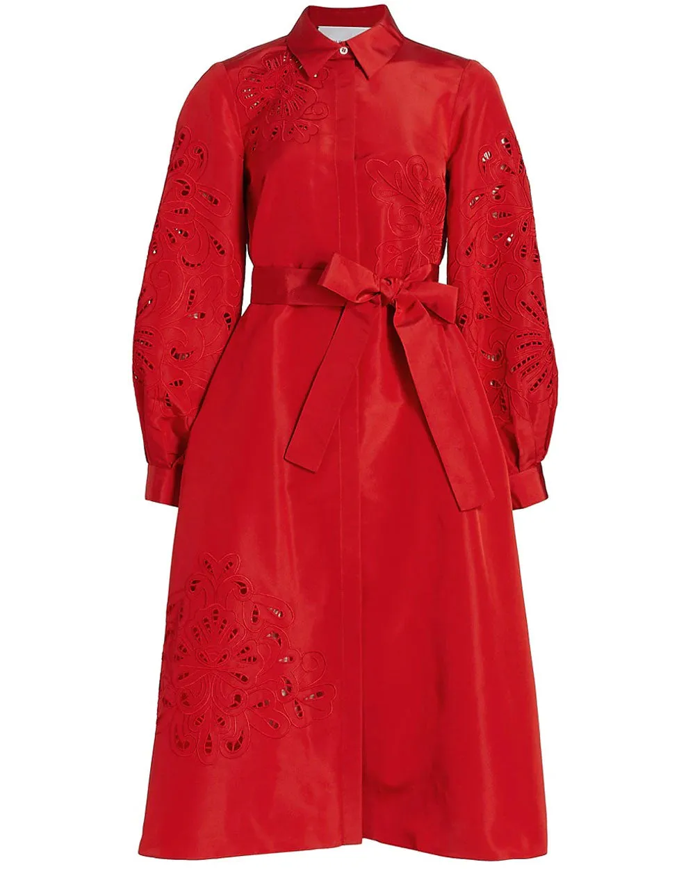 Chili Red Embroidered Trench Dress